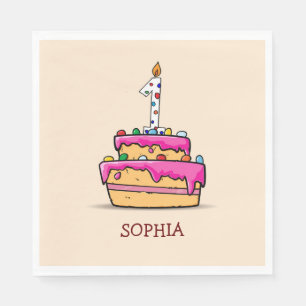 Girl 1st Birthday, 1 on Sweet Pink Cake Napkins