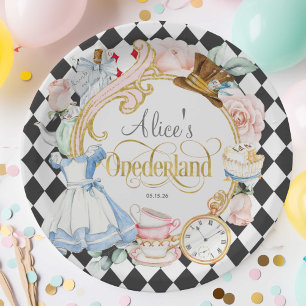 Girl 1st birthday, Alice Onederland, Tea party Paper Plates