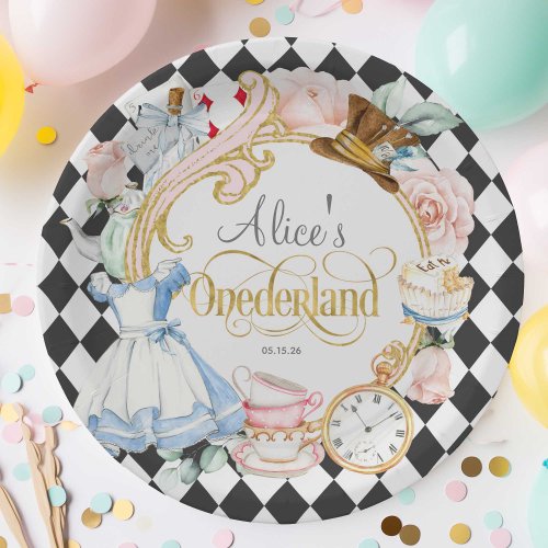 Girl 1st birthday Alice Onederland Tea party  Paper Plates