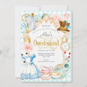 Girl 1st birthday Alice's Onederland Tea party Invitation (Front)
