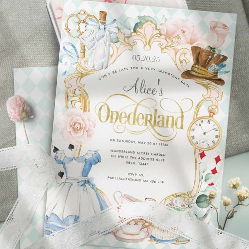 Girl 1st birthday Alices Onederland Tea party Invitation