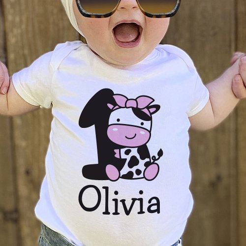 Girl 1st Birthday Cow Number 1 T_Shirt