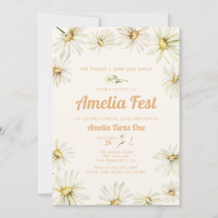 Girl 1st Birthday   Daisy Birthday Invitations