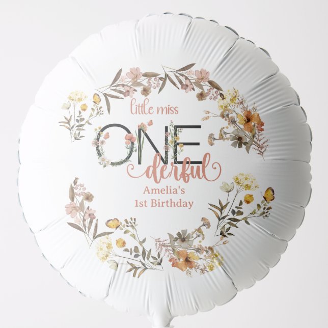 Girl 1st Birthday | Little Miss Onederful  Balloon (Front)