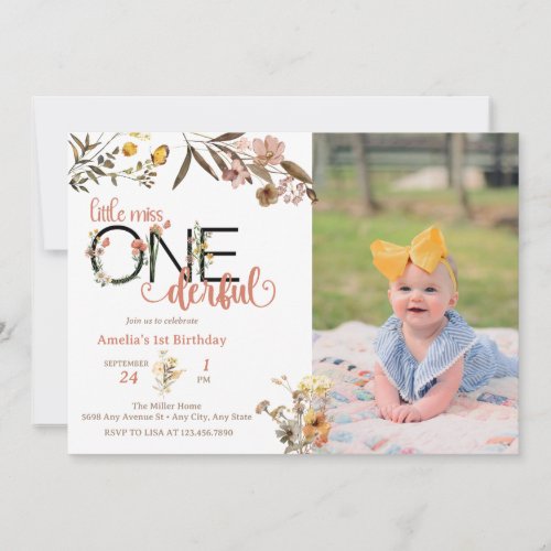 Girl 1st Birthday  Little Miss Onederful  Invitation