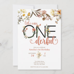 Girl 1st Birthday Little Miss Onederful Invitation