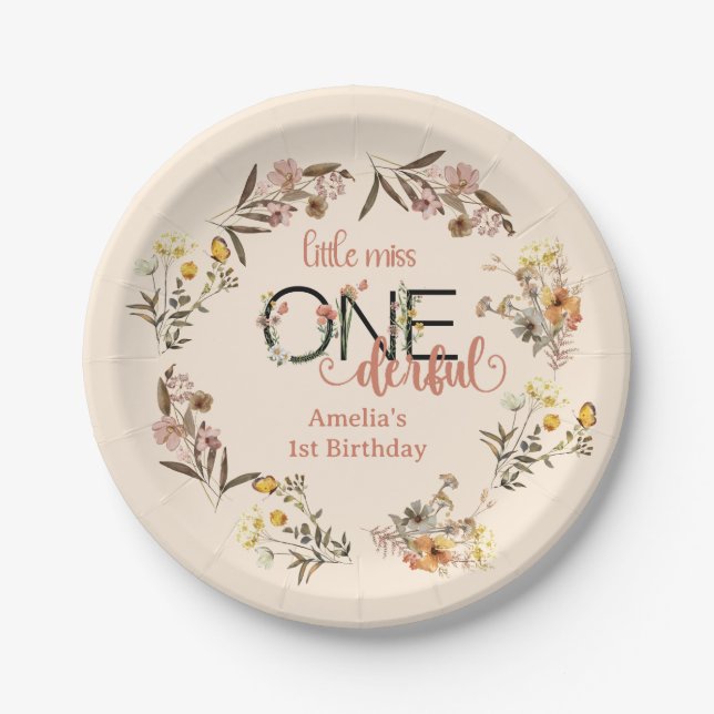 Girl 1st Birthday | Little Miss Onederful  Paper Plates (Front)