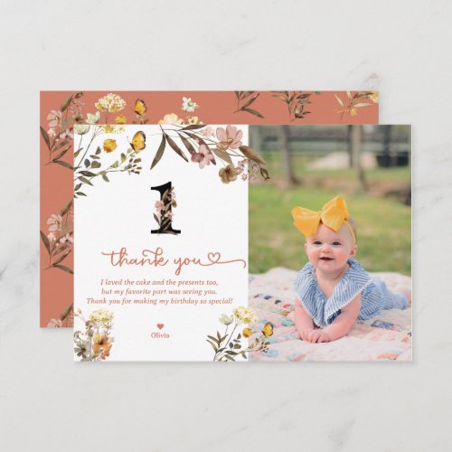 Girl 1st Birthday  Little Miss Onederful  Thank You Card