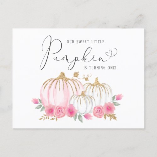 Girl 1st Birthday Little Pumpkin Floral Watercolor Invitation Postcard