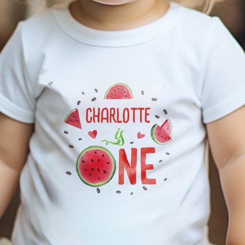 Girl 1st Birthday One in a Melon Red Watermelon Baby T_Shirt