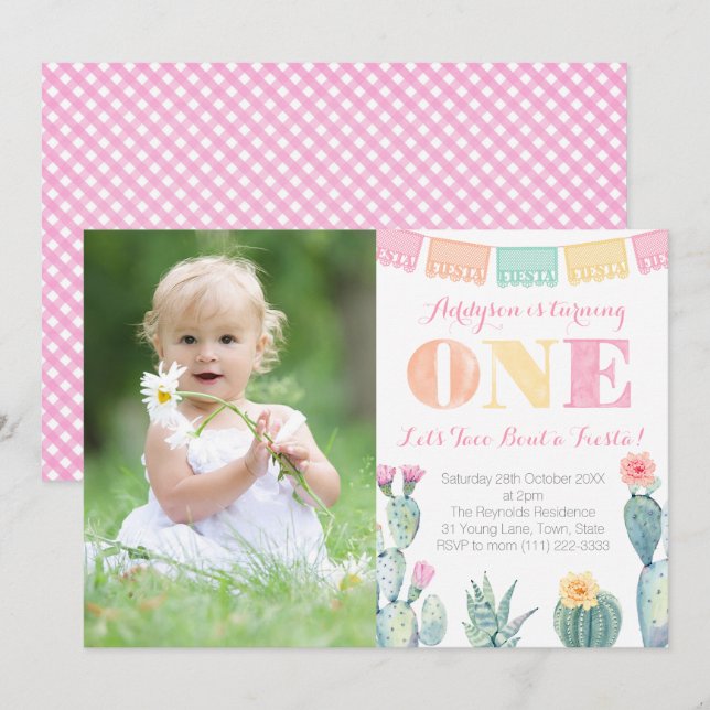Girl 1st Birthday Party Mexican Fiesta Photo Invitation (Front/Back)