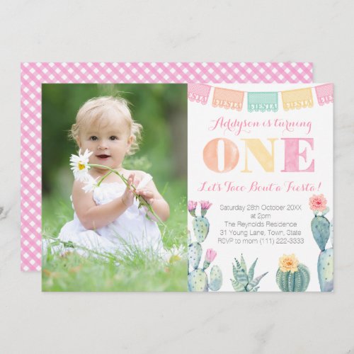 Girl 1st Birthday Party Mexican Fiesta Photo Invitation