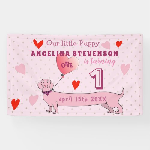 Girl 1st Birthday Party Pink Dachshund Dog Banner