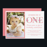 Girl 1st Birthday Party Pink Photo Invitation<br><div class="desc">Throw an amazing party for your baby girl with this 1st birthday invitation. Our invitations will make sure you not only celebrate in style but also have your family and friends by your side as you do. Easy to add your own photo and text.</div>