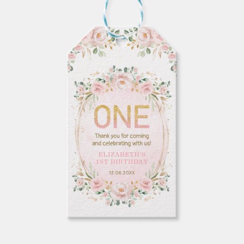 Girl 1st Birthday Pink Blush Gold Floral Favor Gift Tags