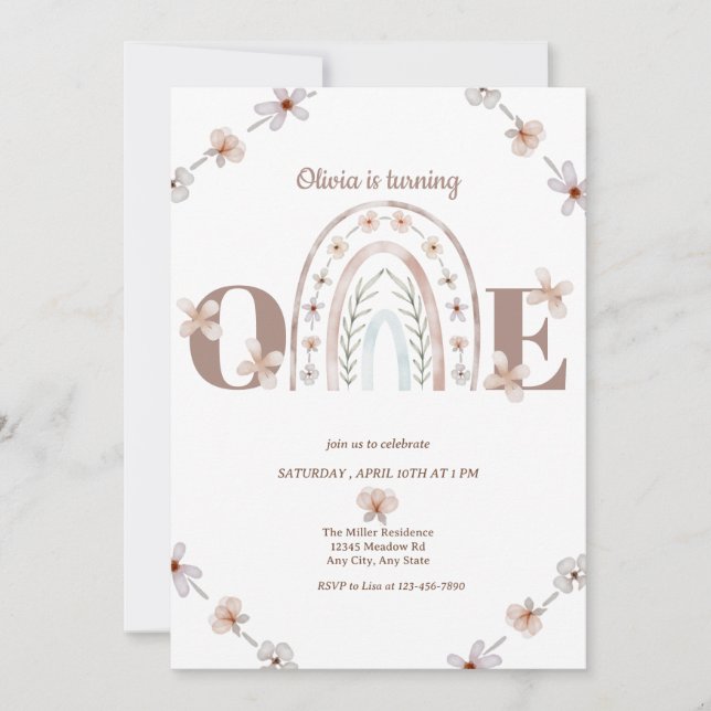 Girl 1st Birthday | Rainbow Boho Invitation (Front)