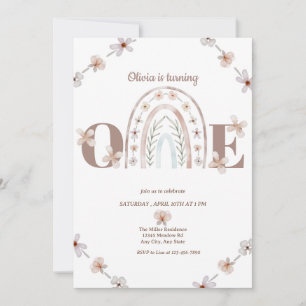 Girl 1st Birthday Rainbow Boho Invitation