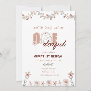 Girl 1st Birthday Rainbow Boho Invitation