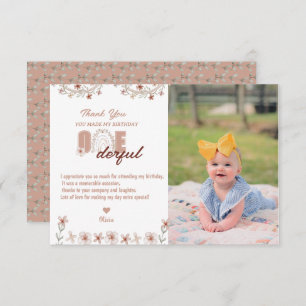 Girl 1st Birthday Rainbow Boho Thank You Card