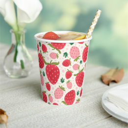 Girl 1st Birthday Red Pink Strawberry Party Paper Cups