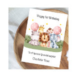 Girl 1st Birthday Safari Leaf Animals Card<br><div class="desc">This girl watercolour 1st birthday card is suitable for a single child or twins. The design includes a birthday number 1 in pink,  two birthday balloons,  and five safari animals (hippo,  giraffe,  lion,  monkey and elephant). The child's name is included on the front of the card.</div>