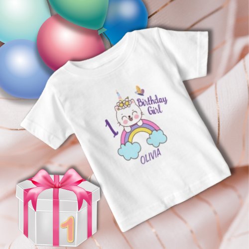 Girl 1st Birthday Unicorn Cat Birthday   Baby T_Shirt