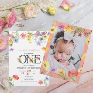 Girl 1st Birthday   Wildflower Invitations