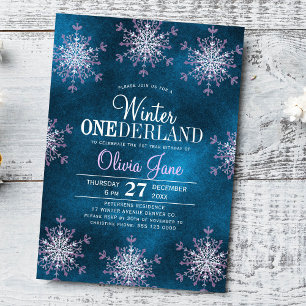Girl 1st birthday Winter Onederland snowflakes Invitation
