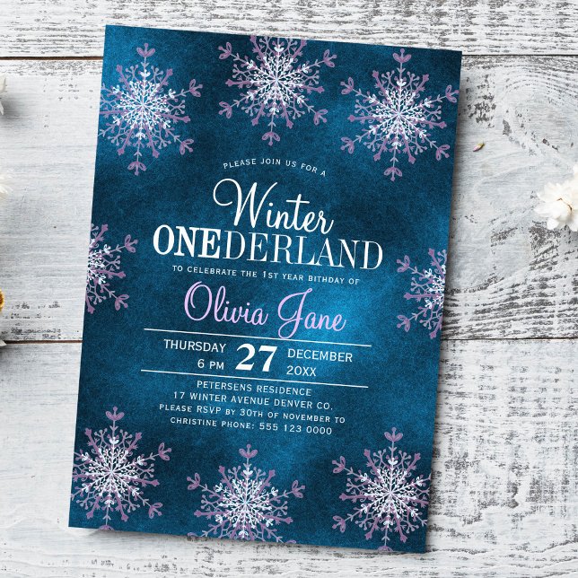 Girl 1st birthday Winter Onederland snowflakes  Invitation (Creator Uploaded)