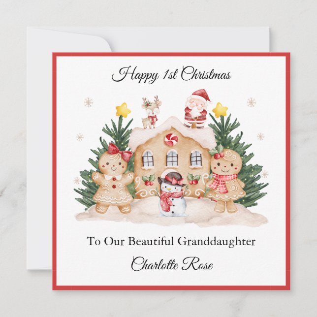 Girl 1st Christmas Gingerbread Santa Snowman Card (Front)