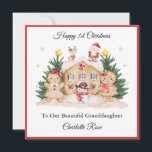 Girl 1st Christmas Gingerbread Santa Snowman Card<br><div class="desc">This Christmas card is suitable for twin girls or a single girl on their first or second Christmas. The design includes watercolour snowflakes,  Christmas trees,  a gingerbread house with Santa and reindeer on the roof,  girl gingerbread characters and snowman.</div>