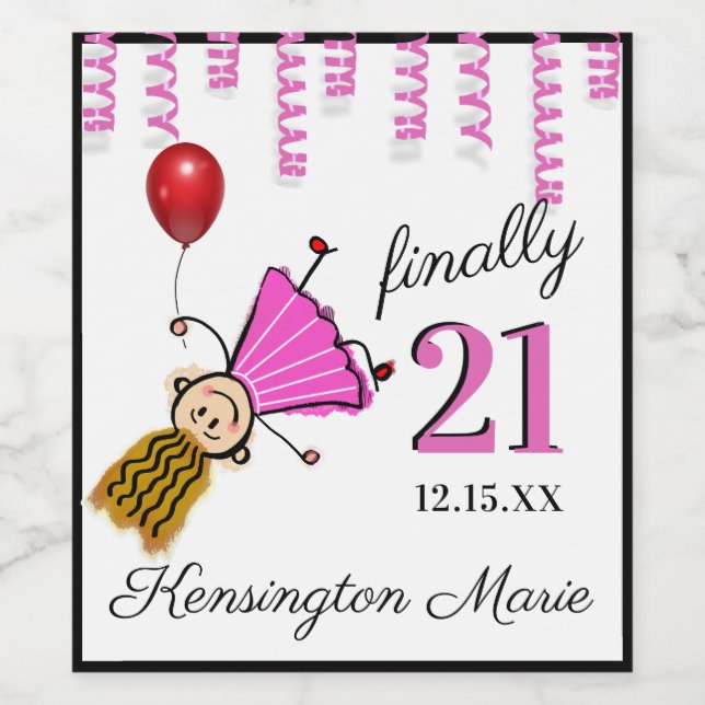 Girl 21st Birthday Party Sparkling Wine or Label (Single Label)