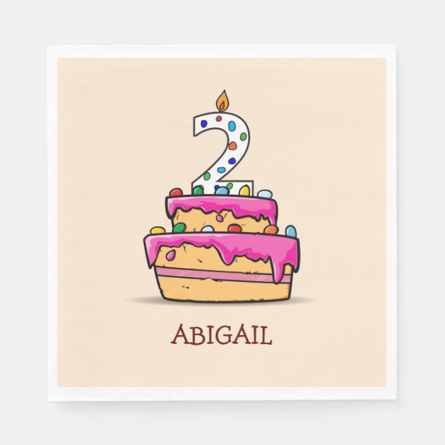 Girl 2nd Birthday, 2 on Sweet Pink Cake Napkins (Front)