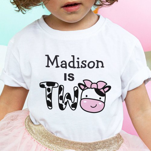 Girl 2nd Birthday Cow Two Personalized T_Shirt