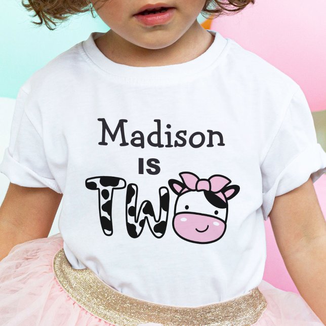 Girl 2nd Birthday Cow Two Personalized T-Shirt (Creator Uploaded)