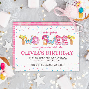 Girl 2nd Birthday Invitation Two Sweet Candyland