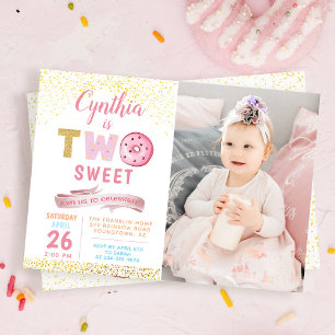 Girl 2nd Birthday Invitation Two Sweet Donut Photo