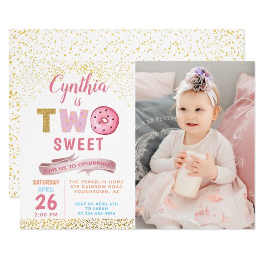 girl 2nd birthday invitation two sweet donut photo second birthday invite