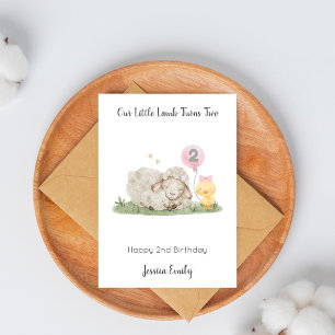 Girl 2nd Birthday Little Lamb Turns Two Card