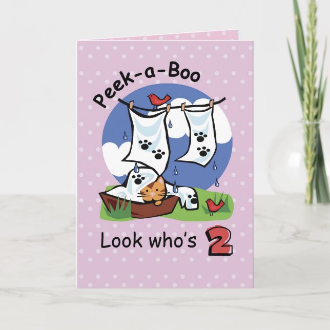 Girl 2nd Birthday, Peek-a-Boo Kitten Card (Front)