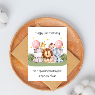 Girl 2nd Birthday Safari Leaf Animals Card