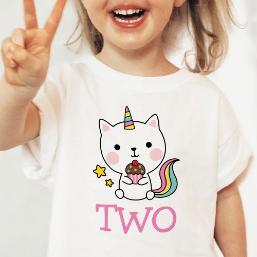 Girl 2nd Birthday Two Cat Unicorn T_Shirt
