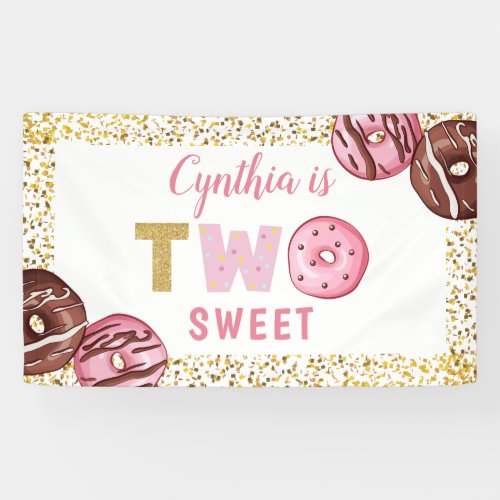 Girl 2nd Birthday Two Sweet Donuts Party Banner