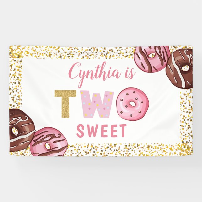 Girl 2nd Birthday Two Sweet Donuts Party Banner (Horizontal)