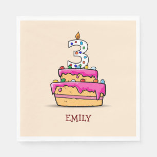 Girl 3rd Birthday, 3 on Sweet Pink Cake Napkins