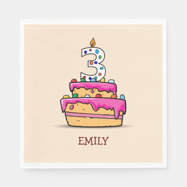 Girl 3rd Birthday, 3 on Sweet Pink Cake Napkins (Front)