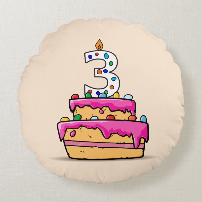 Girl 3rd Birthday, 3 on Sweet Pink Cake Round Pillow (Front)
