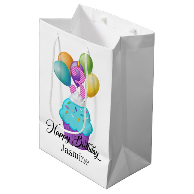 girl 3RD Birthday cupcake add name Medium Gift Bag (Front Angled)