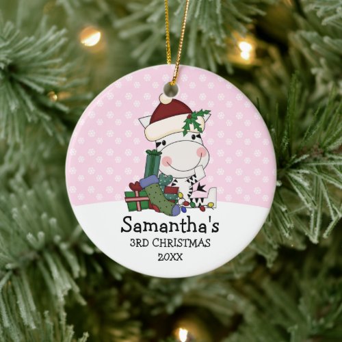 Girl 3rd Christmas Santa Zebra Personalized Ceramic Ornament