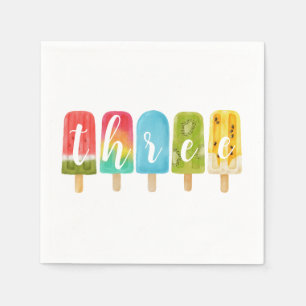 Girl 3rdn Birthday Summer popsicle Ice Cream  Napkins